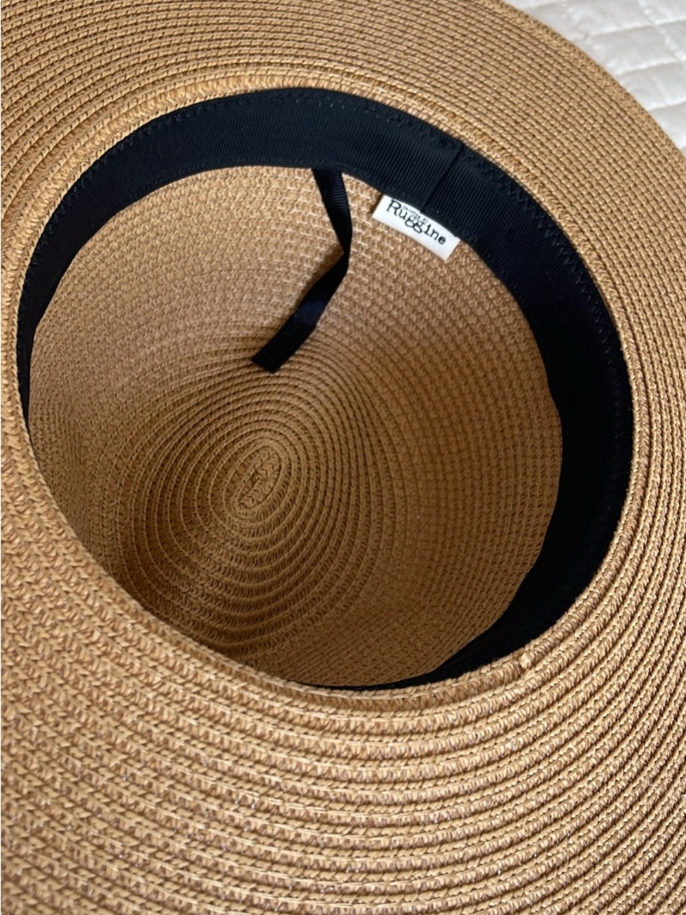 Wide Brim Straw Fedora Hat - Tan - Picture 3 of 3